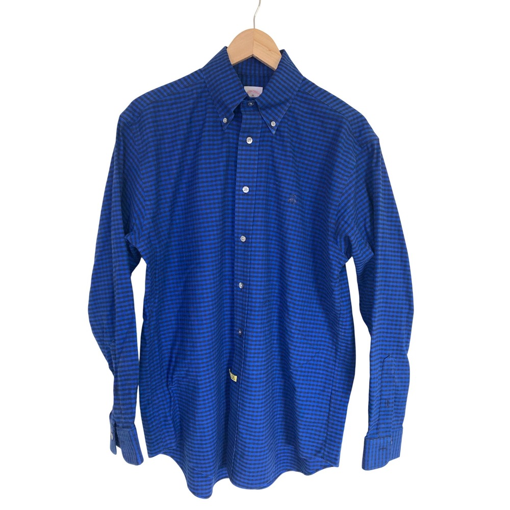Brooks Brothers‎ Madison Fit Blue Black Gingham Non-Iron Stretch Shirt Mens M